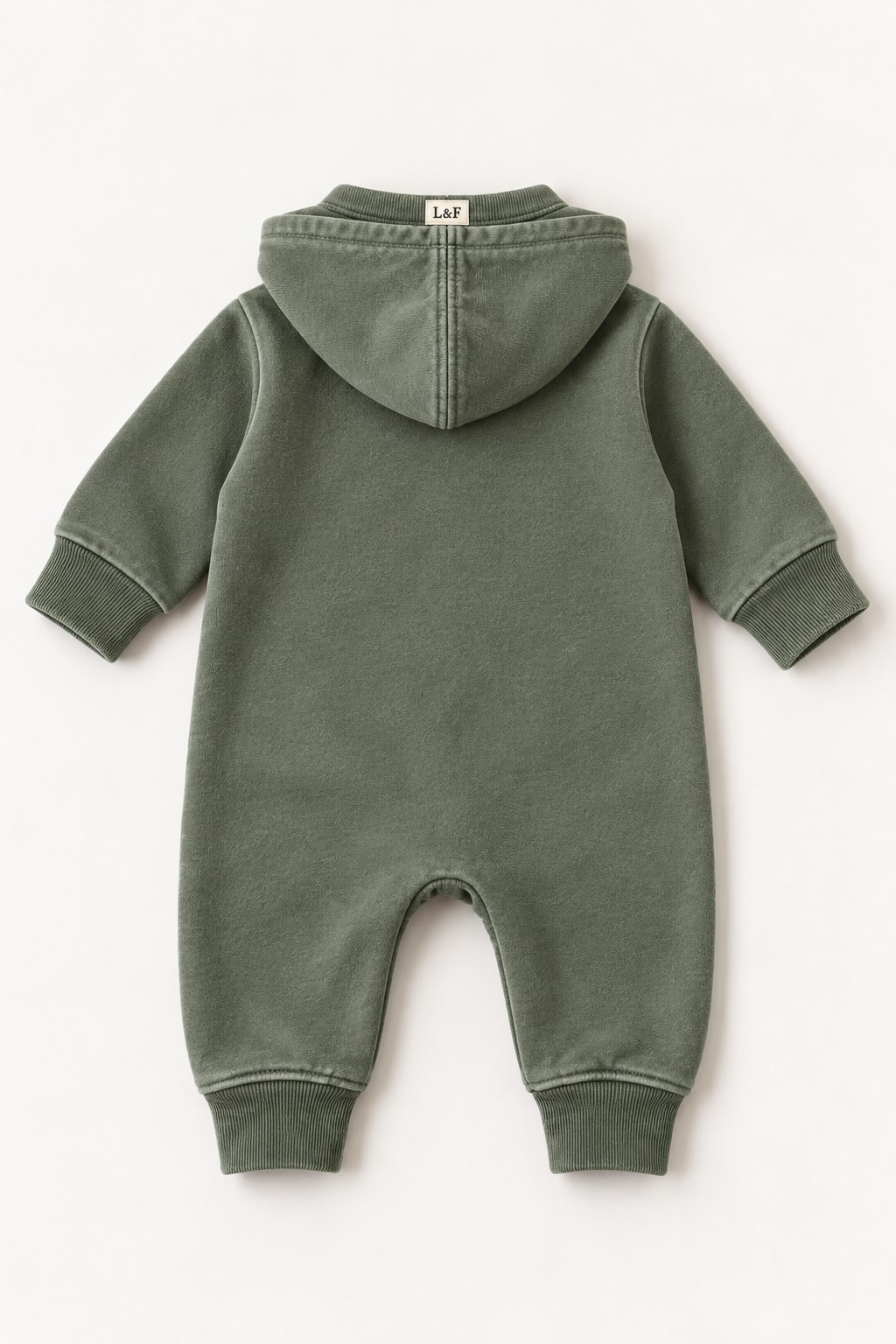 Forward Hooded Romper · Newborn back view