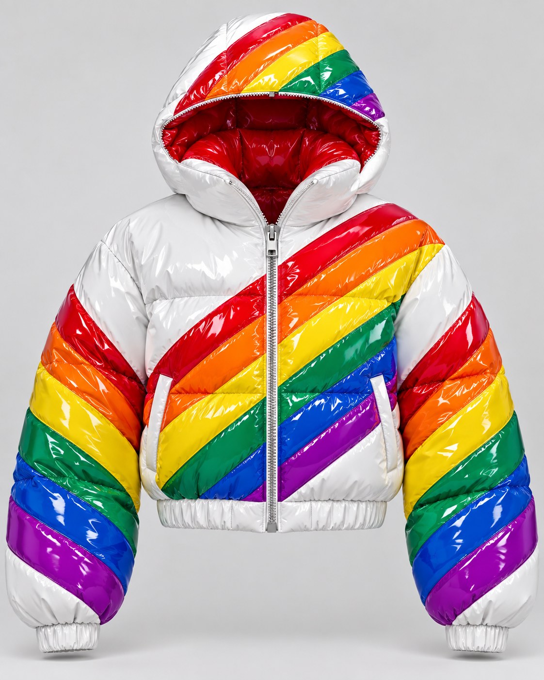 Forward Gloss Puffer · Red Lining, glossy cropped puffer jacket, Drop 03