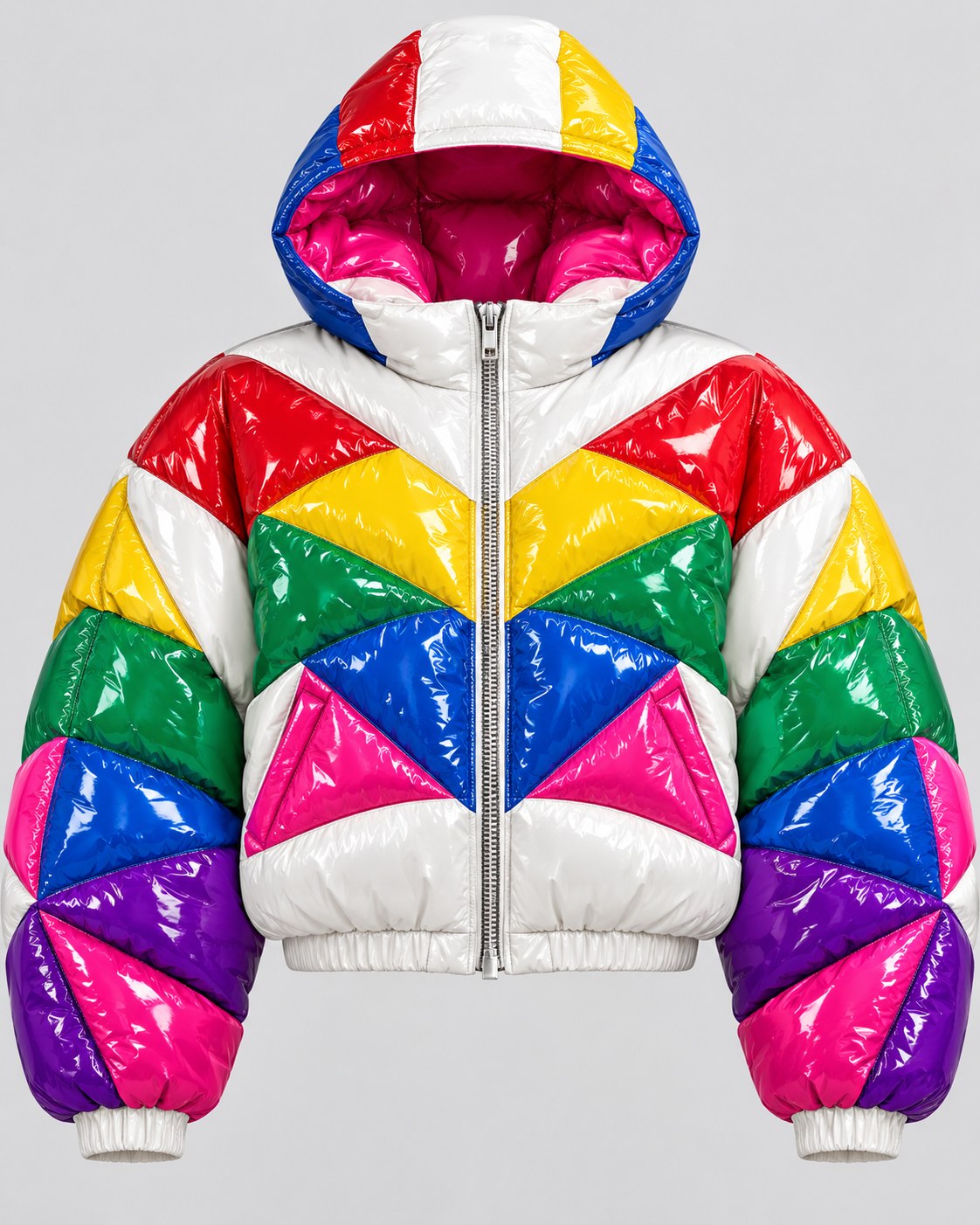 Together Gloss Puffer · Chevron, glossy cropped puffer jacket, Drop 03