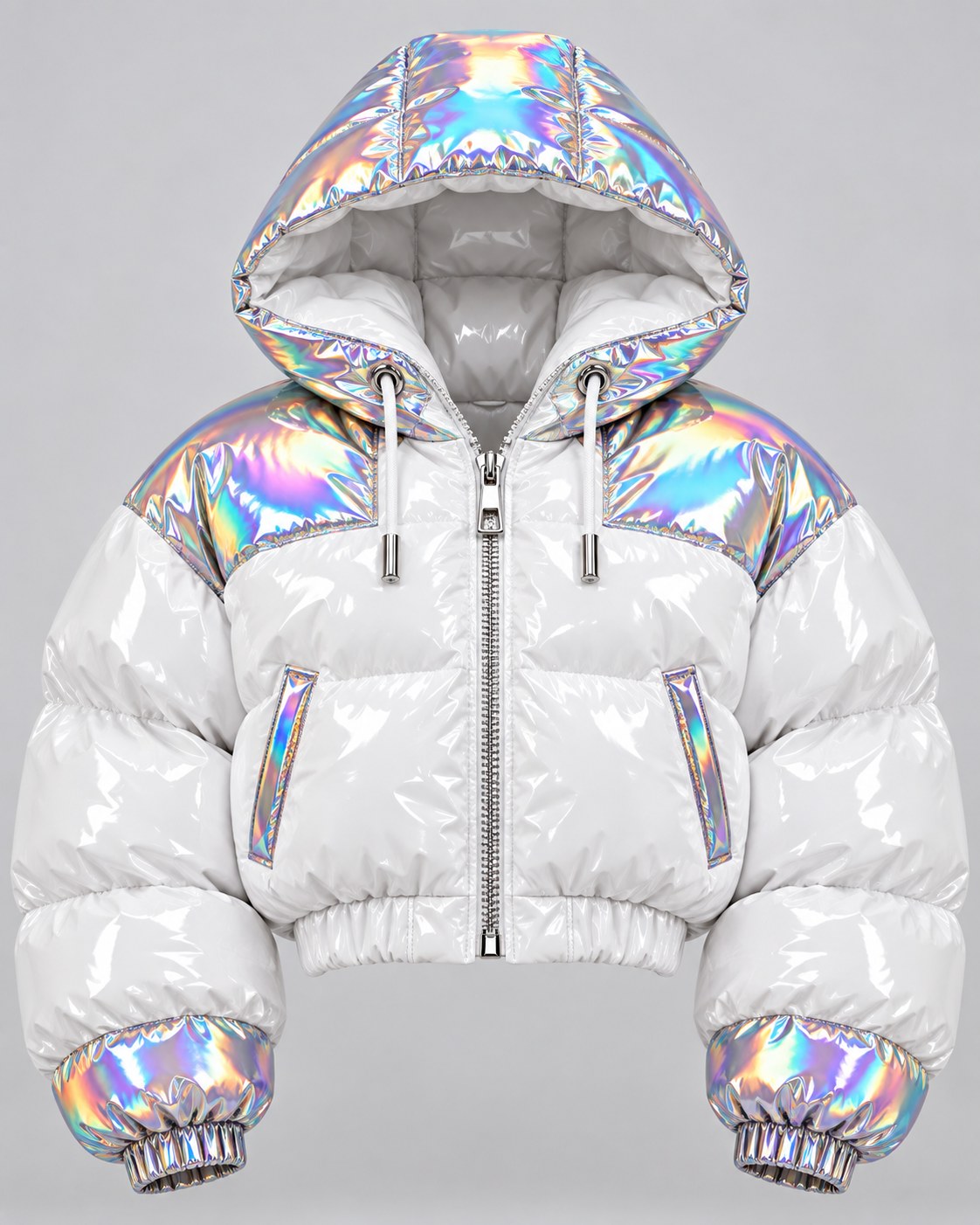 Light Gloss Puffer · Holo, glossy cropped puffer jacket, Drop 03