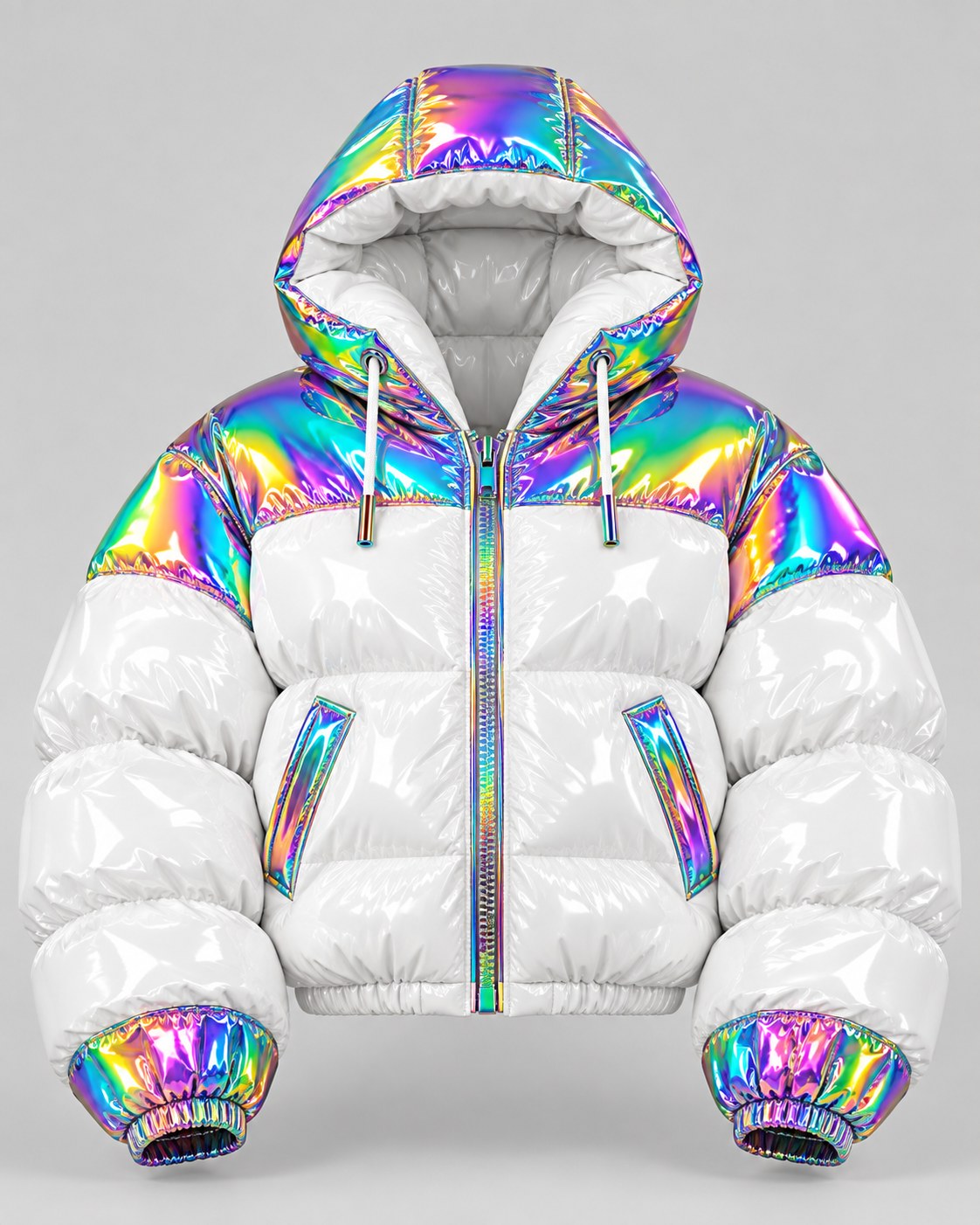 Light Gloss Puffer · Pearl, glossy cropped puffer jacket, Drop 03