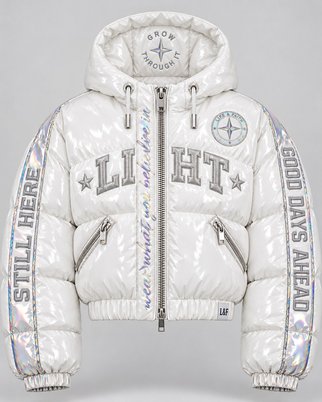 Light Gloss Puffer · Zip Pocket reversed view