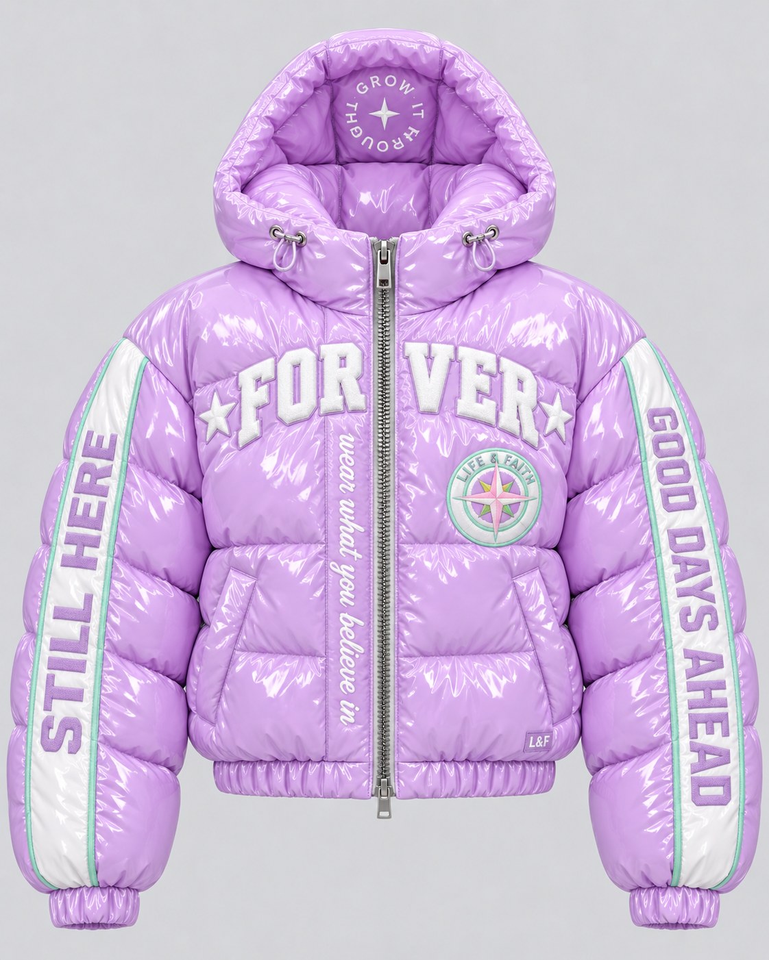 Forever Gloss Puffer · Lavender Hood reversed view