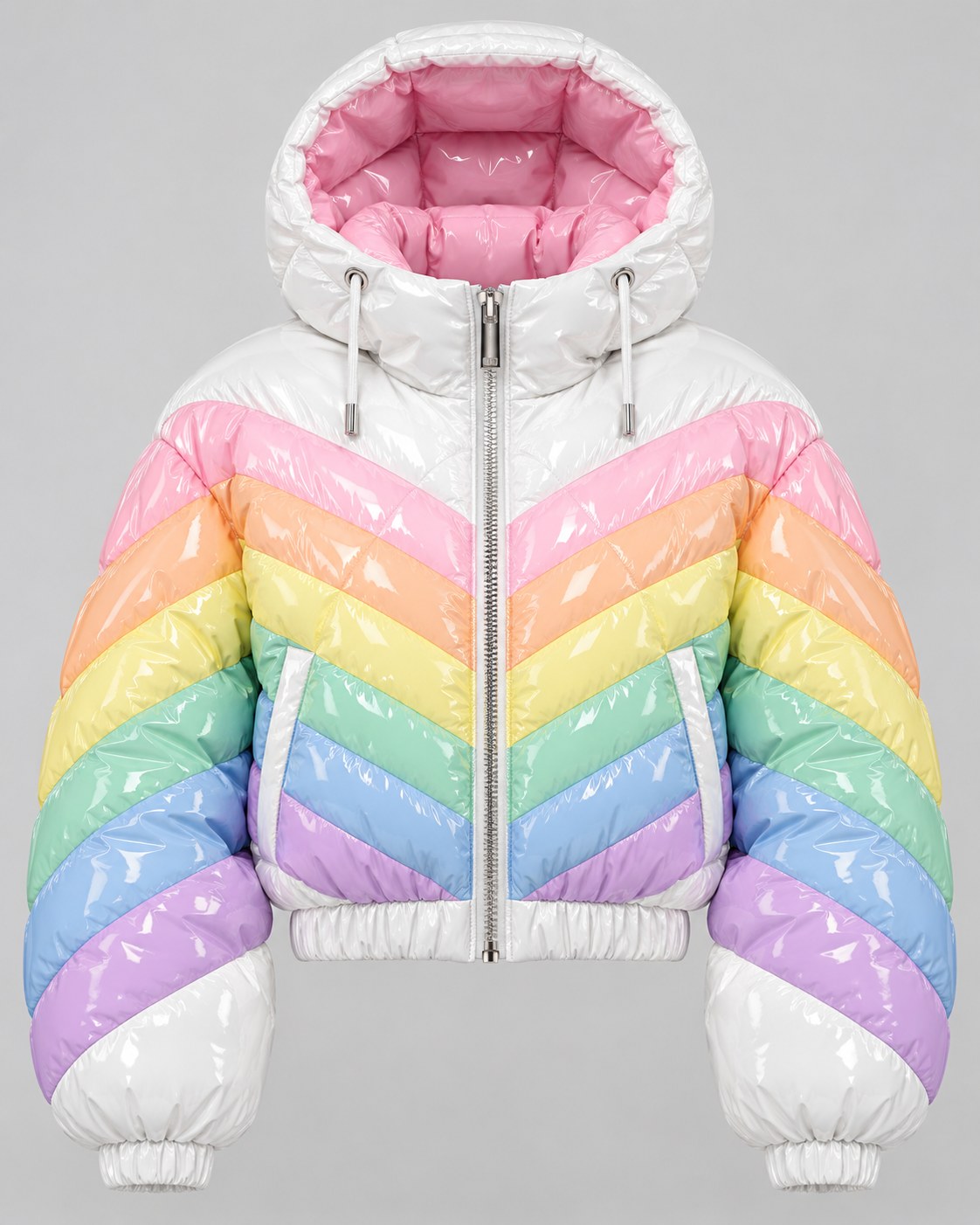 Forever Gloss Puffer · Pink Hood, glossy cropped puffer jacket, Drop 03