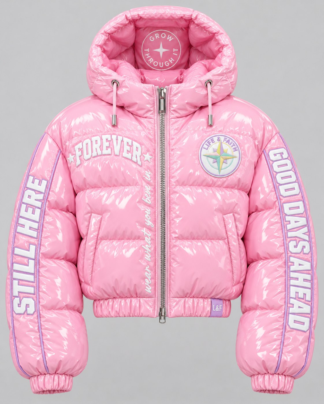 Forever Gloss Puffer · Pink Hood reversed view