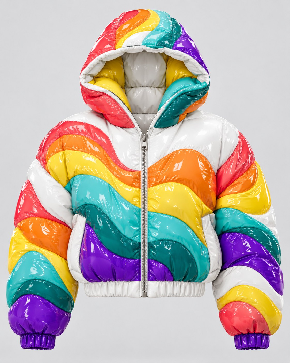 Forward Gloss Puffer · Bright, glossy cropped puffer jacket, Drop 03