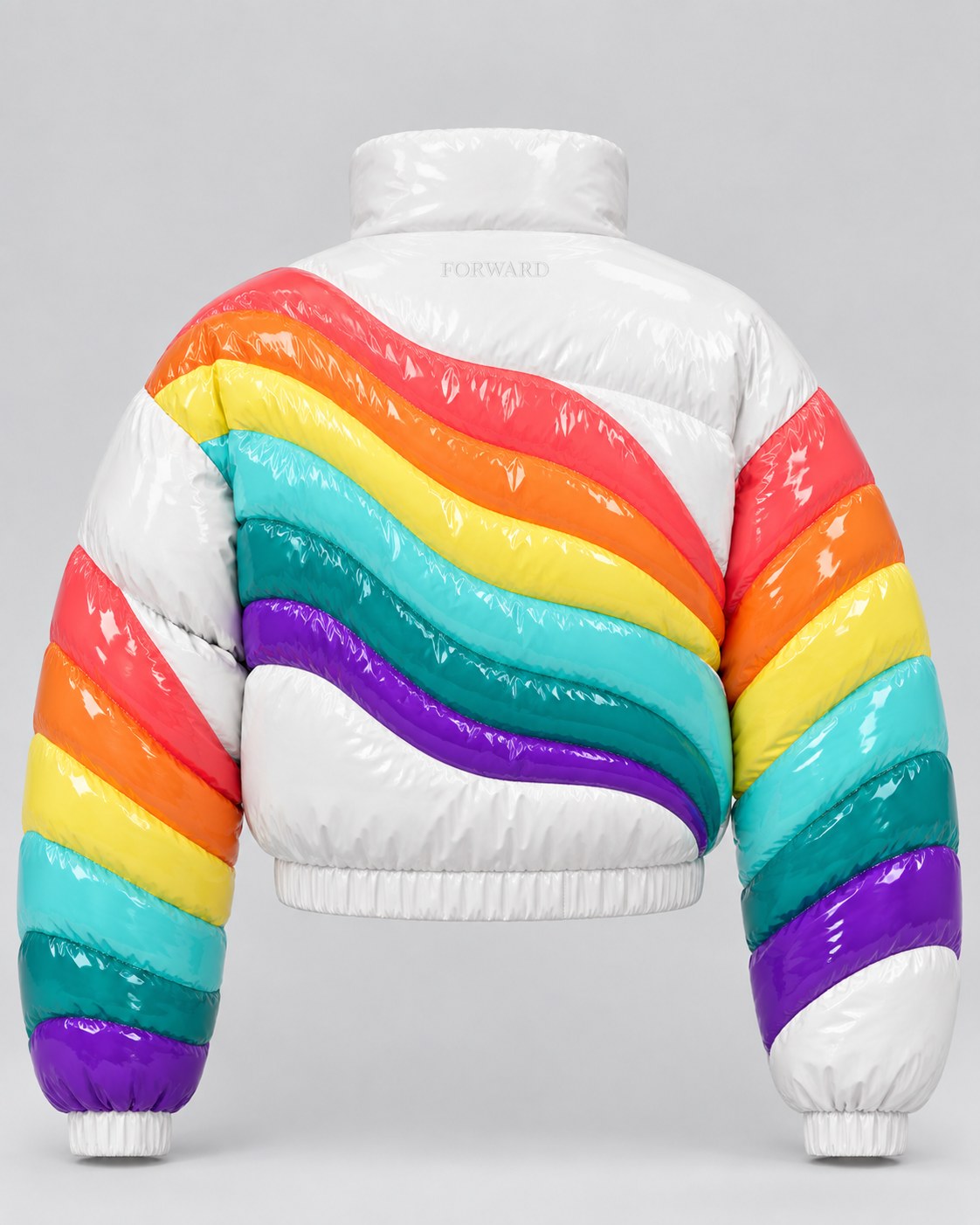 Forward Gloss Puffer · Coral Collar back view