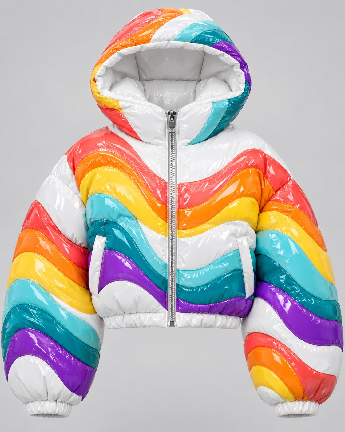 Forward Gloss Puffer · Coral, glossy cropped puffer jacket, Drop 03