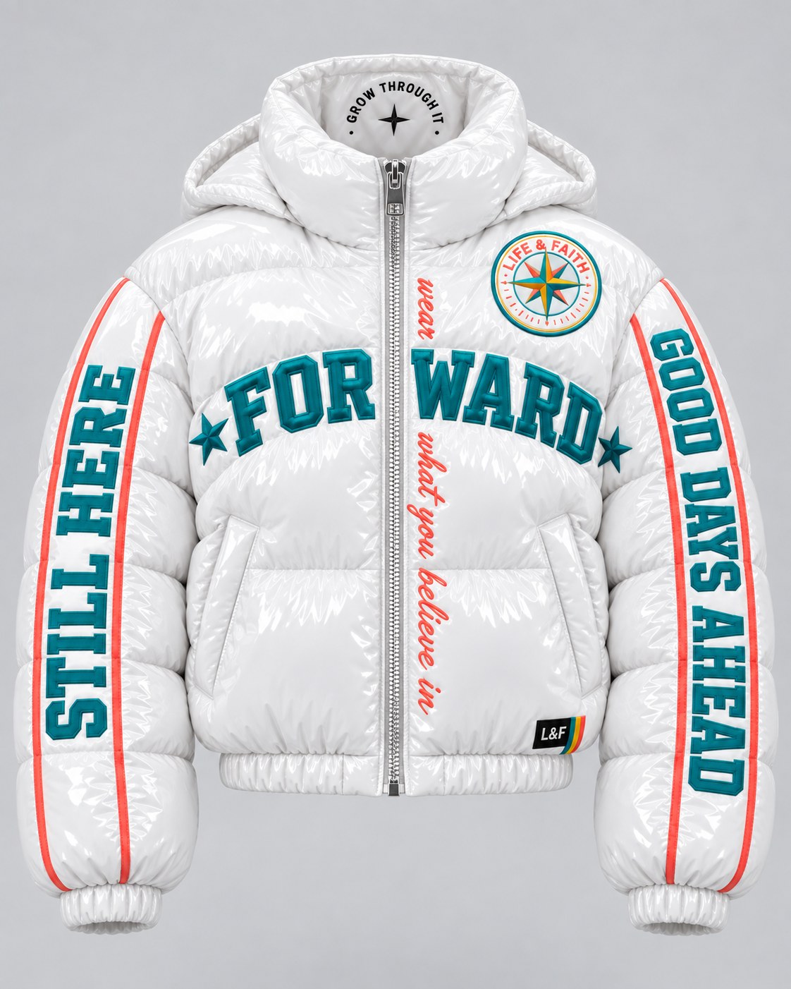 Forward Gloss Puffer · Coral reversed view