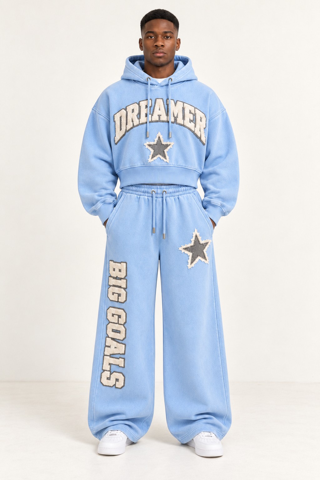 The Dreamer Set in Baby Blue, worn as the complete set
