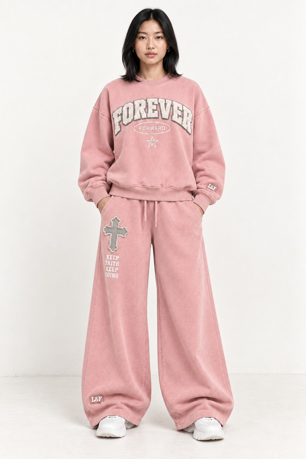 The Forever Forward Set in Blush, worn as the complete set