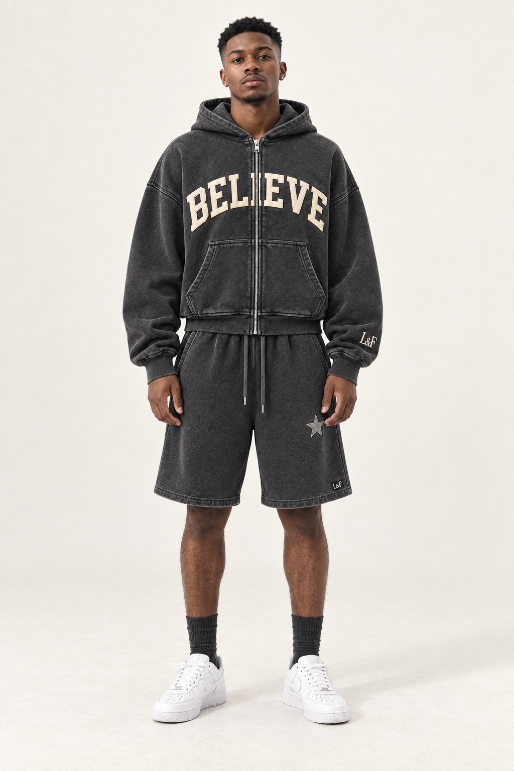 Believe Sweat Short in Washed Charcoal