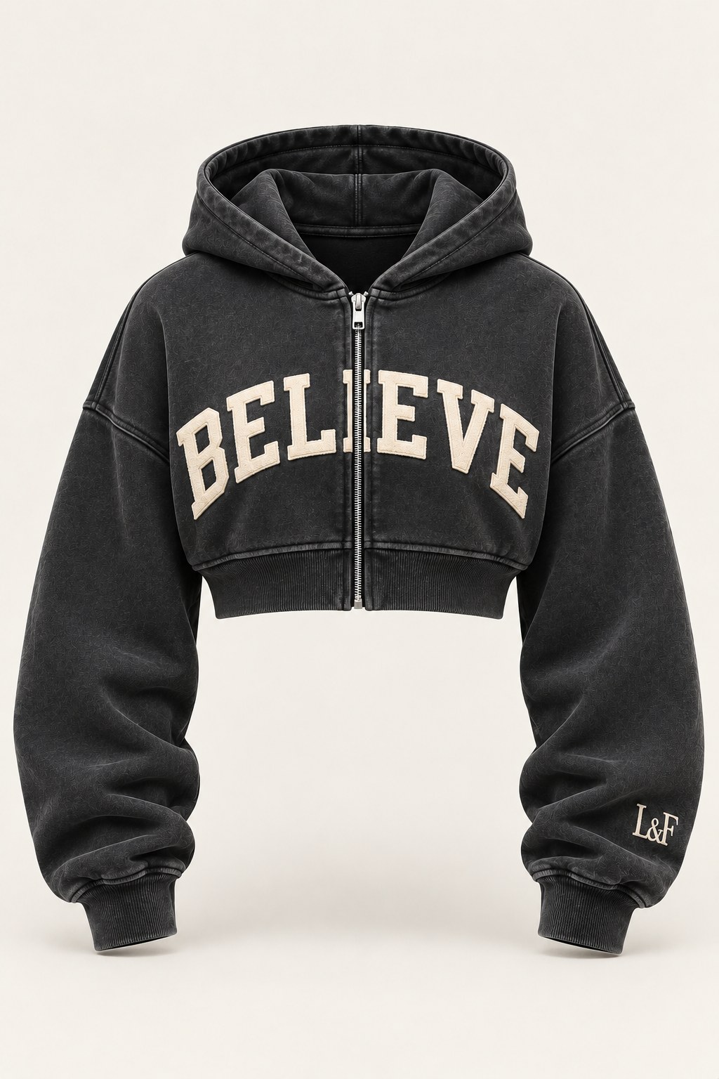 Believe ultra-crop hoodie in Washed Charcoal