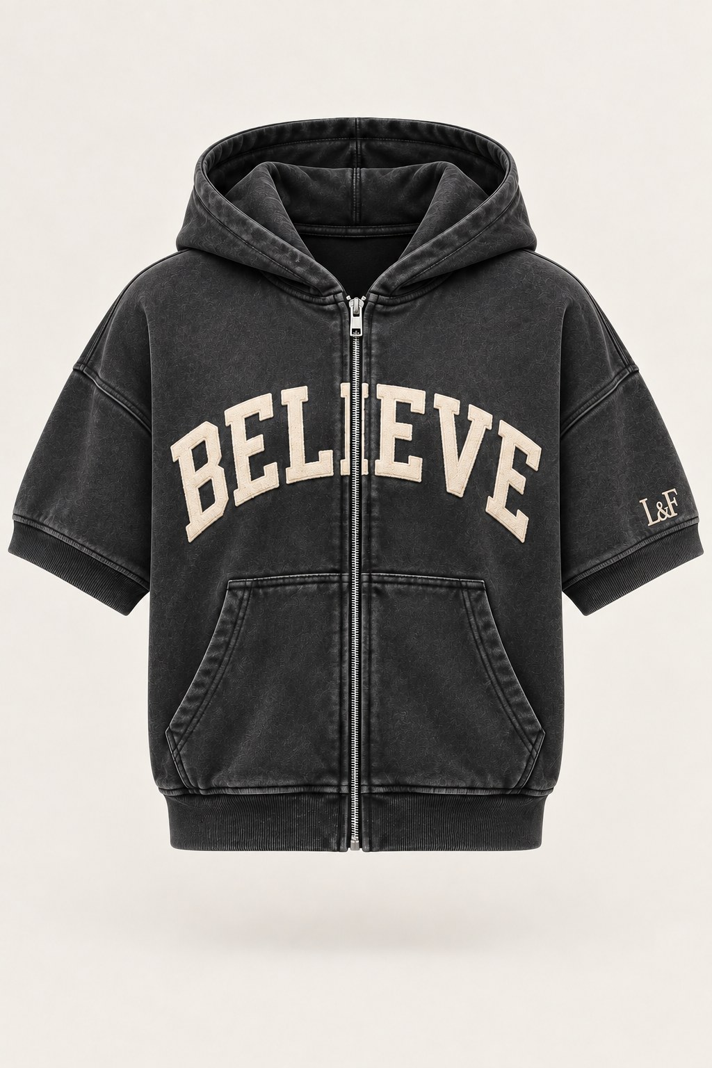 Believe Short-Sleeve Hoodie · Teen in Washed Charcoal